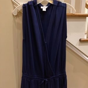 Loft navy blue cap sleeve jumpsuit with drawstring waist and pockets size small.